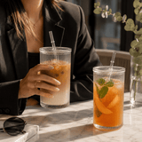 Tasse Verre Rayé 600ml - Grand Mug Smoothie avec/sans Couvercle - Purcook