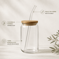 Verre en Verre Couvercle Bambou & Paille 350ml/550ml - Éco-Friendly Sans Plastique - Purcook