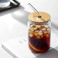Verre en Verre Couvercle Bambou & Paille 350ml/550ml - Éco-Friendly Sans Plastique - Purcook