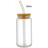 Verre en Verre Couvercle Bambou & Paille 350ml/550ml - Éco-Friendly Sans Plastique - Purcook
