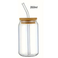 Verre en Verre Couvercle Bambou & Paille 350ml/550ml - Éco-Friendly Sans Plastique - Purcook