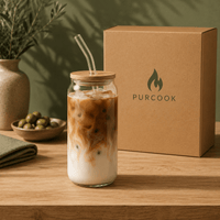 Verre en Verre Couvercle Bambou & Paille 350ml/550ml - Éco-Friendly Sans Plastique - Purcook