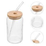 Verre en Verre Couvercle Bambou & Paille 350ml/550ml - Éco-Friendly Sans Plastique - Purcook